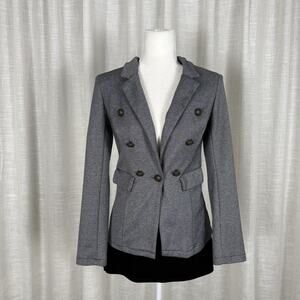Blazer Jacket Womens Medium Gray Double Breasted Knit Military Button Style